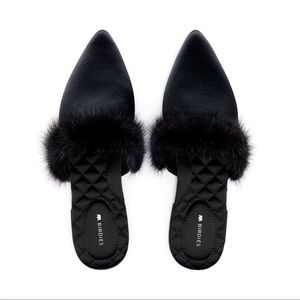 Birdies onyx black mink fur dove slides